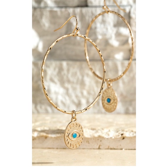 Evil eye gold plated steel hoop earrings - Picture 3 of 9